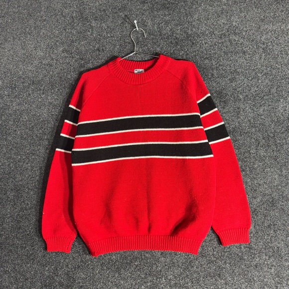 Vintage Red Striped Knit Sweater Black White Men’s Medium 60s - Picture 1 of 8